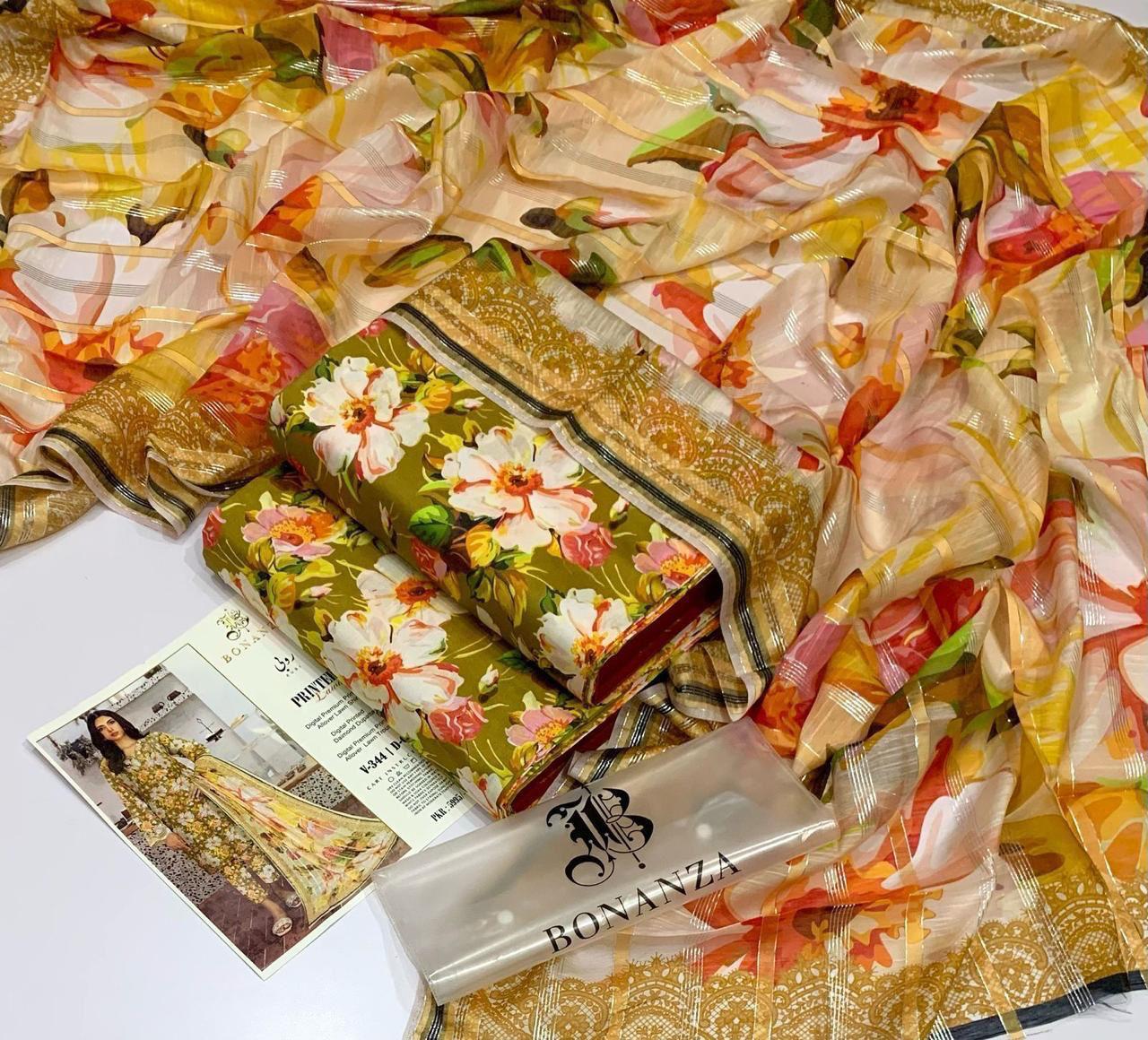 3 Pieces Printed with Lawn Dupatta