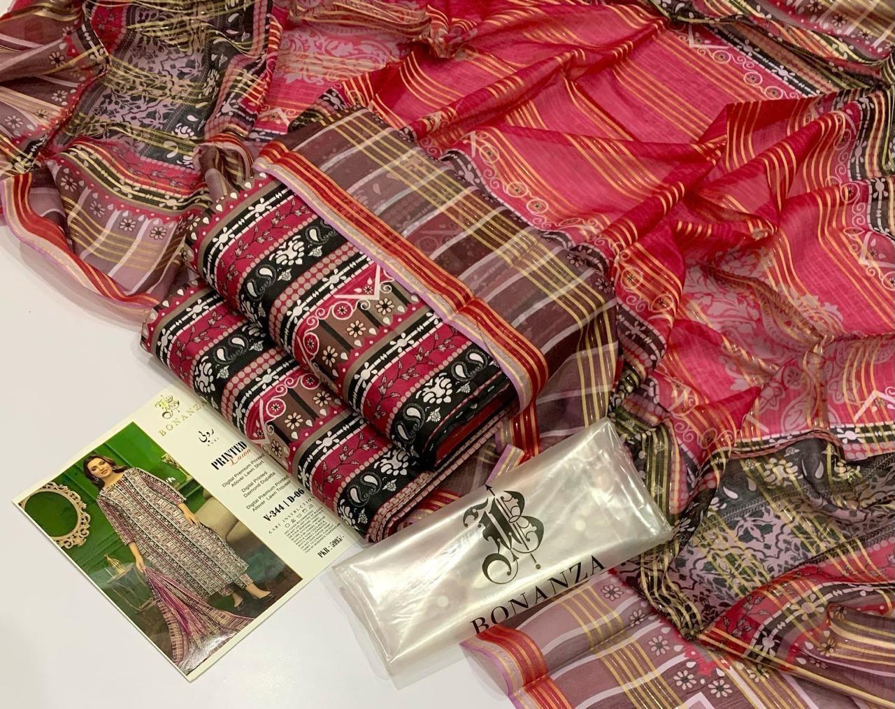 3 Pieces Printed with Lawn Dupatta