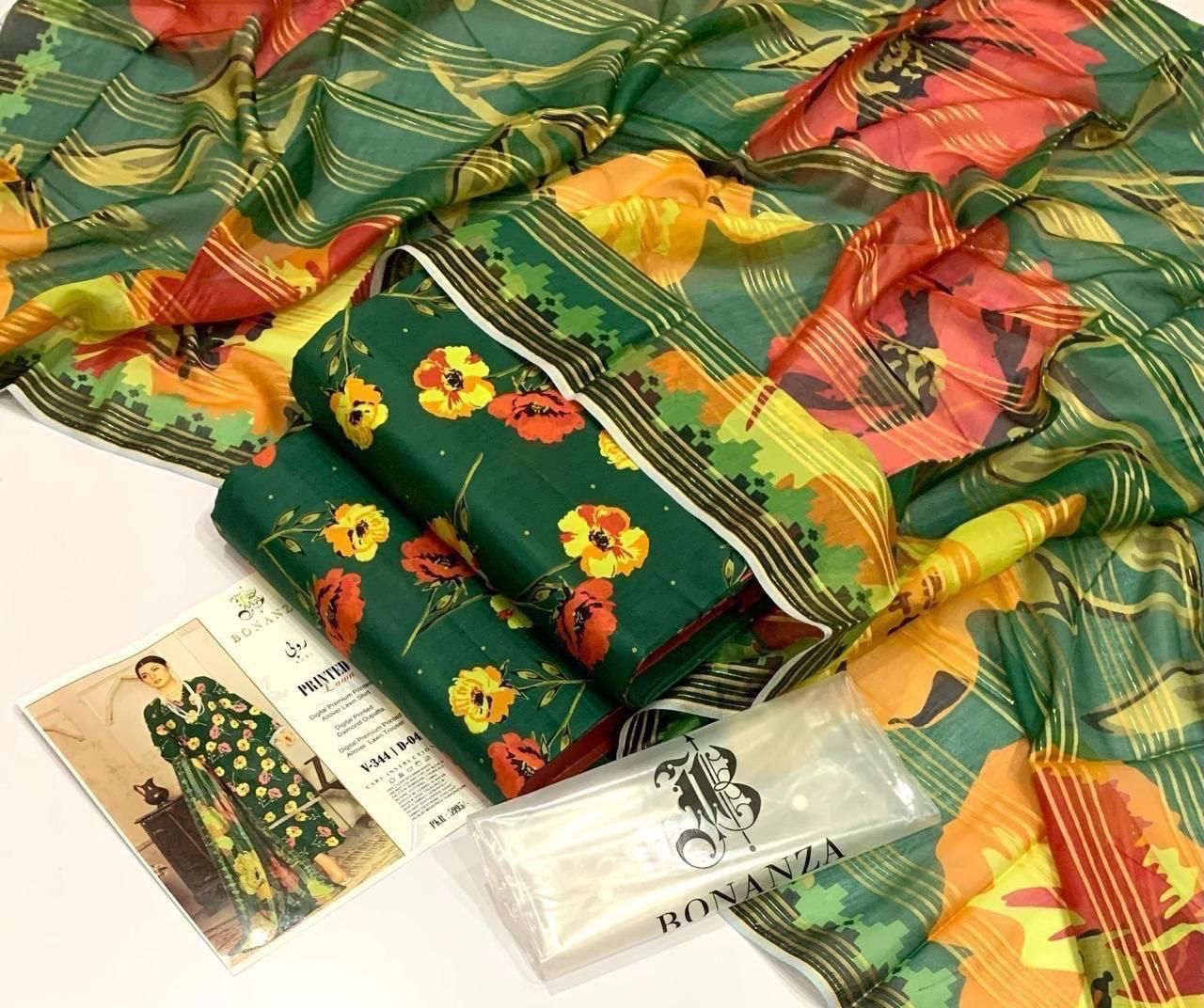 3 Pieces Printed with Lawn Dupatta