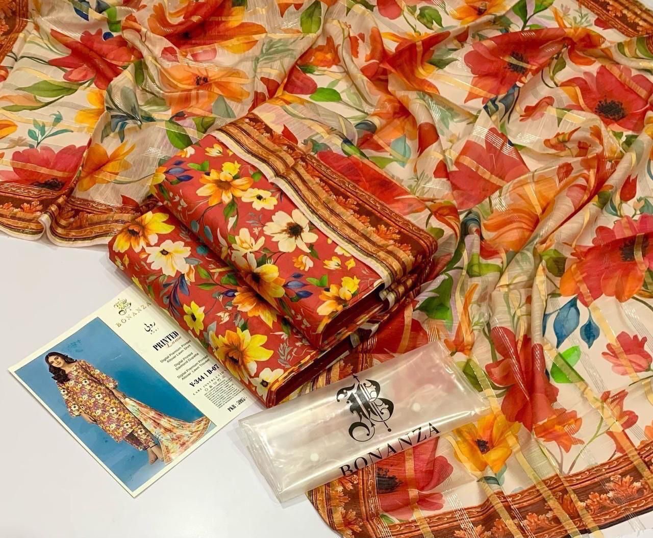 3 Pieces Printed with Lawn Dupatta