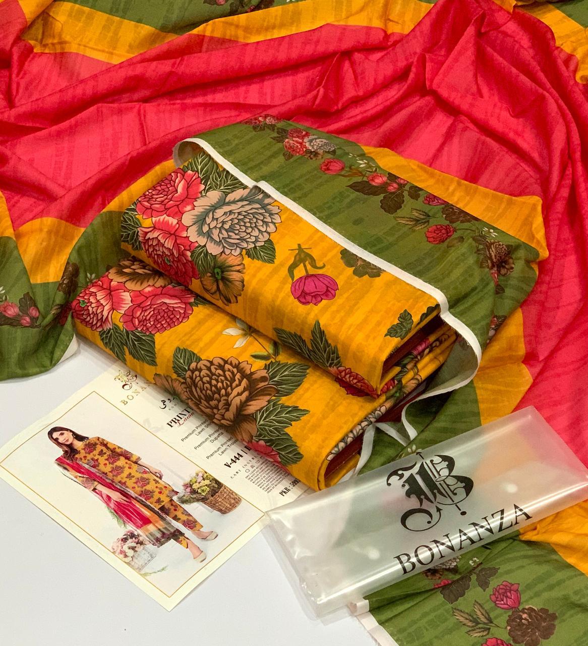 3 Pieces Printed with Lawn Dupatta