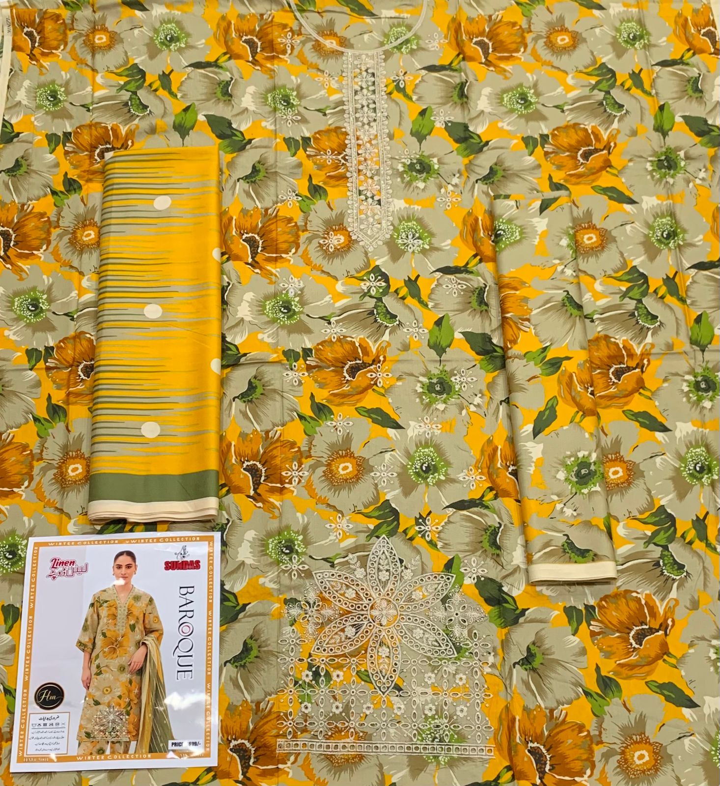 MARIA B Embroidery 3pc Linen